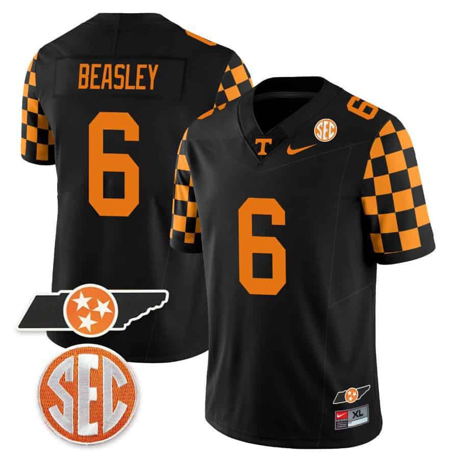 Men Tennessee Volunteers #6 Beasley Black 2024 Nike Checkerboard & Alternate NCAA Jersey style 1